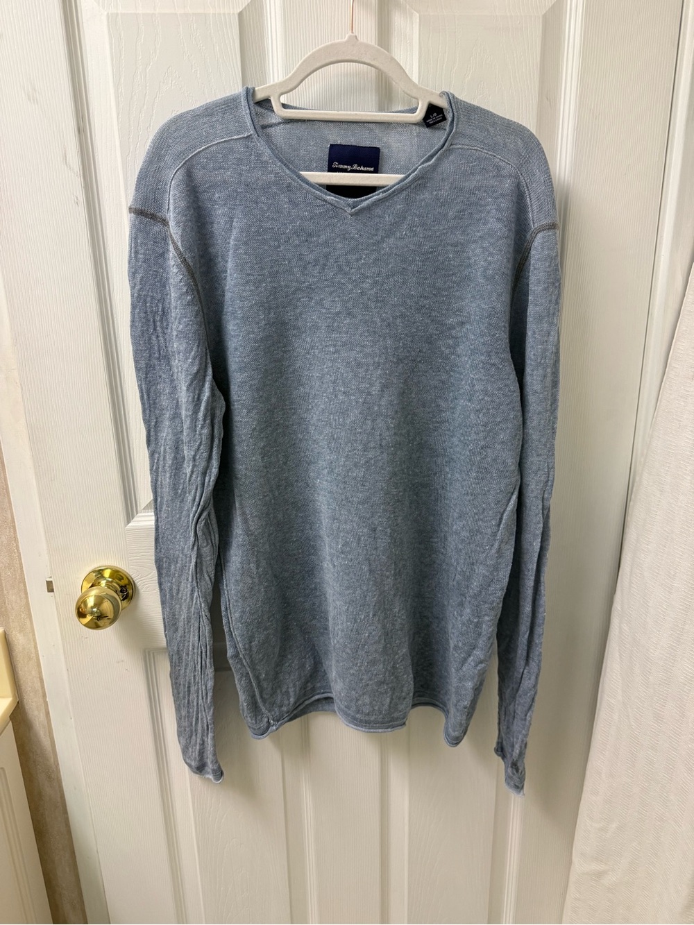 Tommy Bahama Limited Edition Linen Mens Sweater Shirt L Light Blue Lightweight